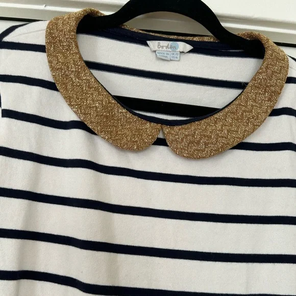 Boden Striped Gold Shimmer Collar Top - Picture 7 of 12